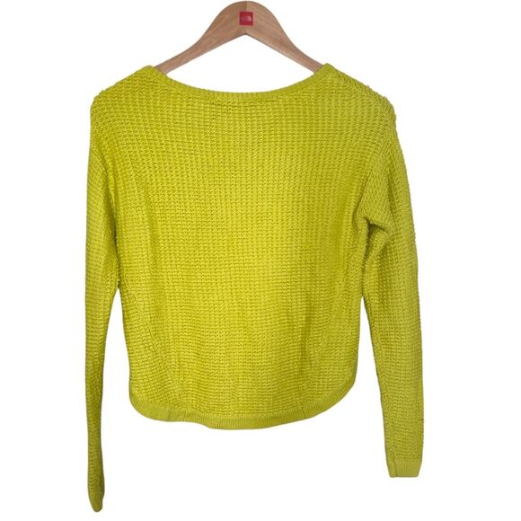 BCBGMaxAzria Bright Lime Cropped Crew Neck Sweater with Ribbed Knit Size XXS - Picture 2 of 8